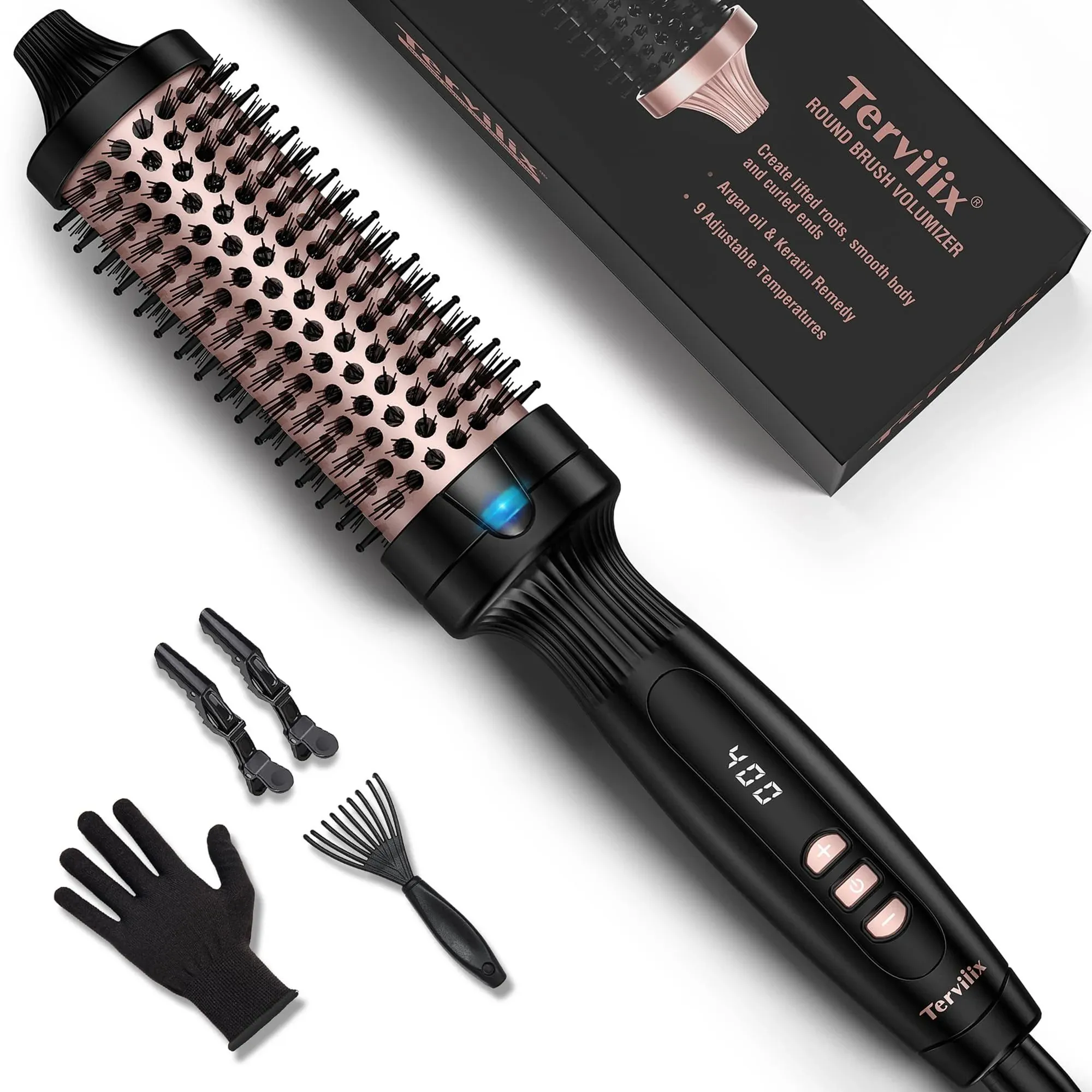 Terviiix Thermal Brush 1.25 Inch Makes Volume Curls, Ceramic Tourmaline Ionic Hot Brush Heated Round Brush Volumizer, Digital Display 9 Temperatures Curling Iron Hair Curling Brush, Dual Voltage