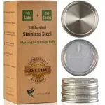 316 Surgical Stainless Steel Mason Jar Lids WIDE Mouth -ORIGINAL DESIGN- Stackable w/Pull-Tab Silicone Seal. Rust-proof, Airtight, Leak-Proof, BPA-Free, PVC-Free, Vegan - Not for Canning