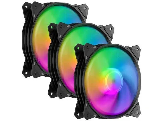 upHere Long Life 120mm PWM 4-Pin High Airflow Quiet Edition Rainbow LED Case Fan for PC Cases, CPU Coolers, and Radiators 3-Pack,(PF120CF4-3)