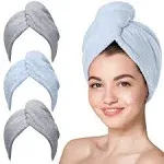 Hicober Microfiber Towel 3 Packs Hair Turbans for Wet Hair