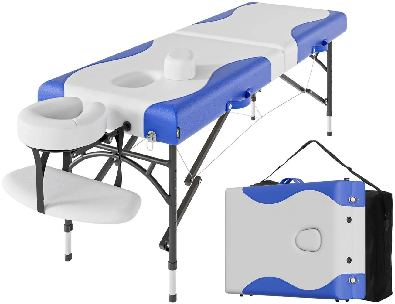 Cloris 84 Professional Massage Table Portable 2 Folding Lightweight Facial Solon Spa Tattoo Bed Height Adjustable with Carrying Bag & Aluminium Leg