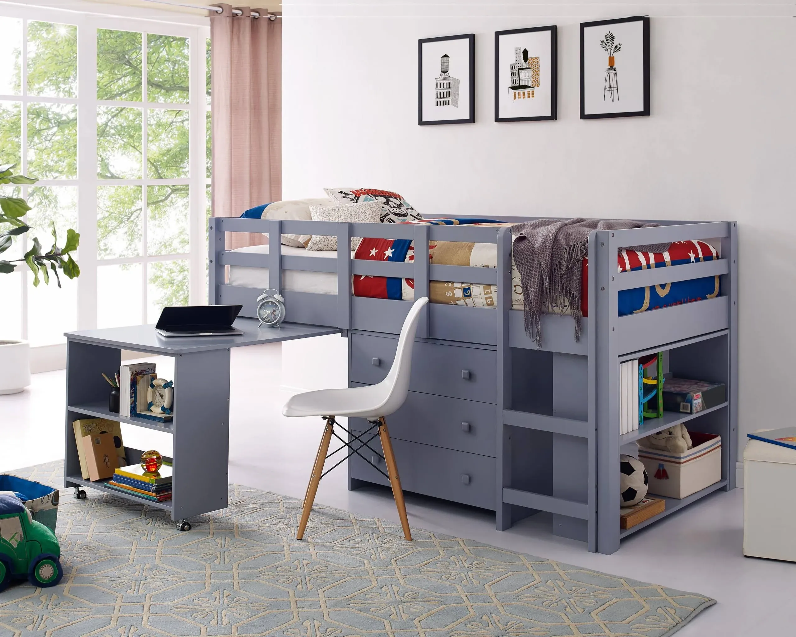 Naomi Home Low Study Loft Bed Gray/Twin