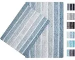 Ramanta Home Alpine Stripe Pure Cotton Bathroom Rug 2 Piece Set - Blue, Anti Slip Soft Absorbent Bathroom Mat Set for Bathroom, Kitchen, Washroom, Machine Washable - 21x32 & 17x24 Inch