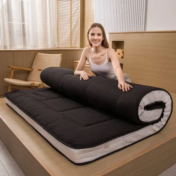 MAXYOYO Padded Japanese Floor Mattress Black Foldable Roll Up Futon Mattress