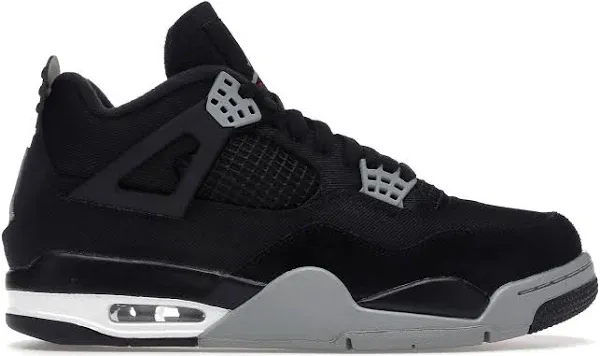 Jordan Mens Air 4 DH7138 006 Black Canvas - Size 10.5, Black/Light Steel Grey-white-f