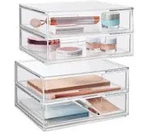 Stori Chloe Stackable Clear Makeup Holder and Double Organizer Drawer Set