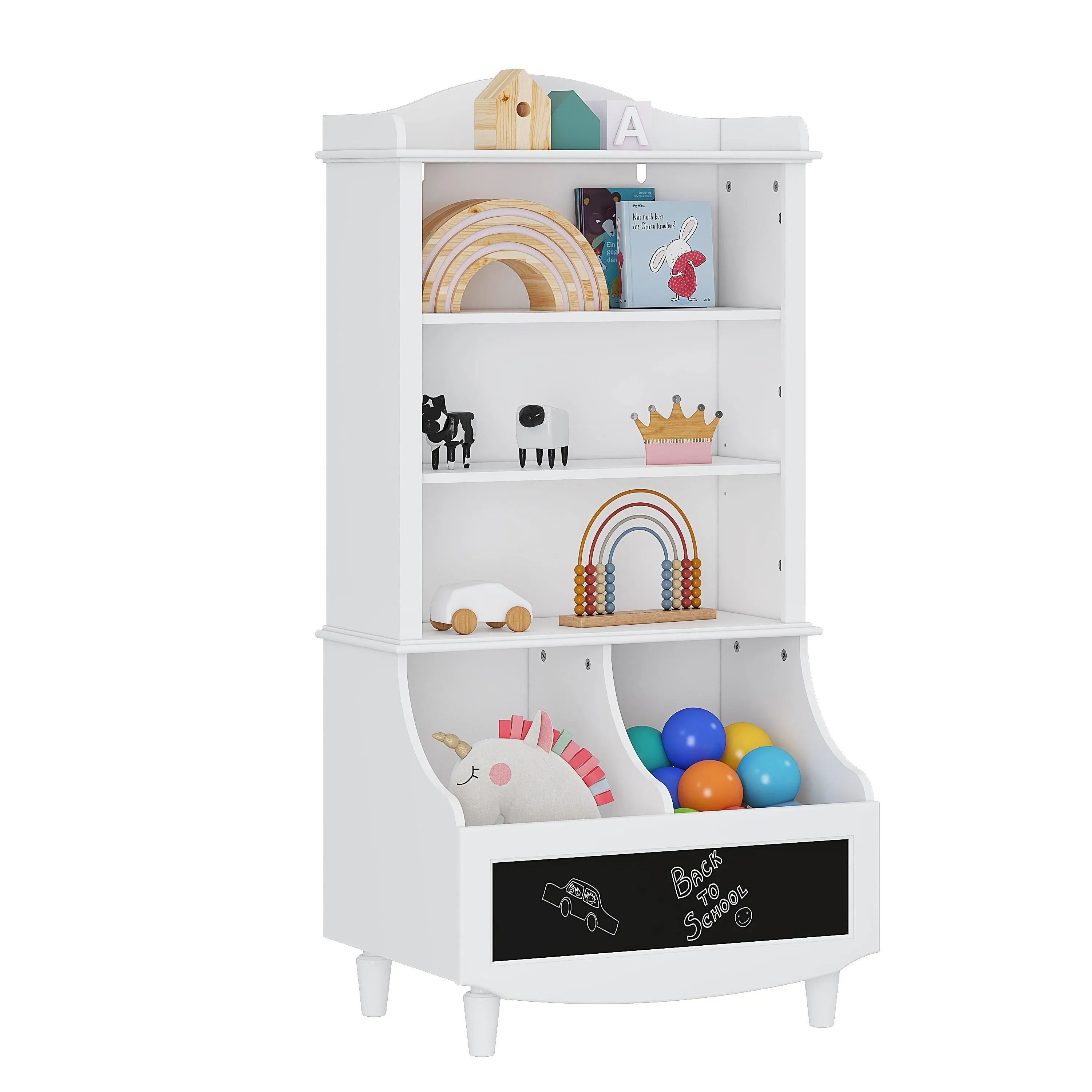 UTEX Kids Toy Storage, Kids Bookshelf and Toy Organizer Cabinet, Kids Bookcase with Blackboard and Cubbies, Open Kids Bookshelves Display Stand for Toddlers, White