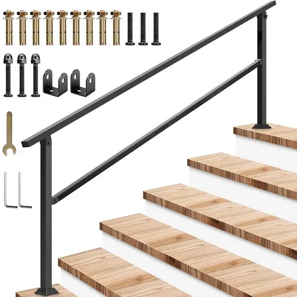 VIVOSUN Outdoor Handrail, 4 Step Stair Handrail, 54" x 36" Fits 1 to 4 Steps, Wrought Mattle Iron Stair Railing with Curved Ends for Concrete Steps, Porch Steps, One-Step Assembly, Black