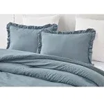  Nora 3-Piece Ruffled Edge Trim Soft Washed Queen Dusty Blue, Ruffled Edge