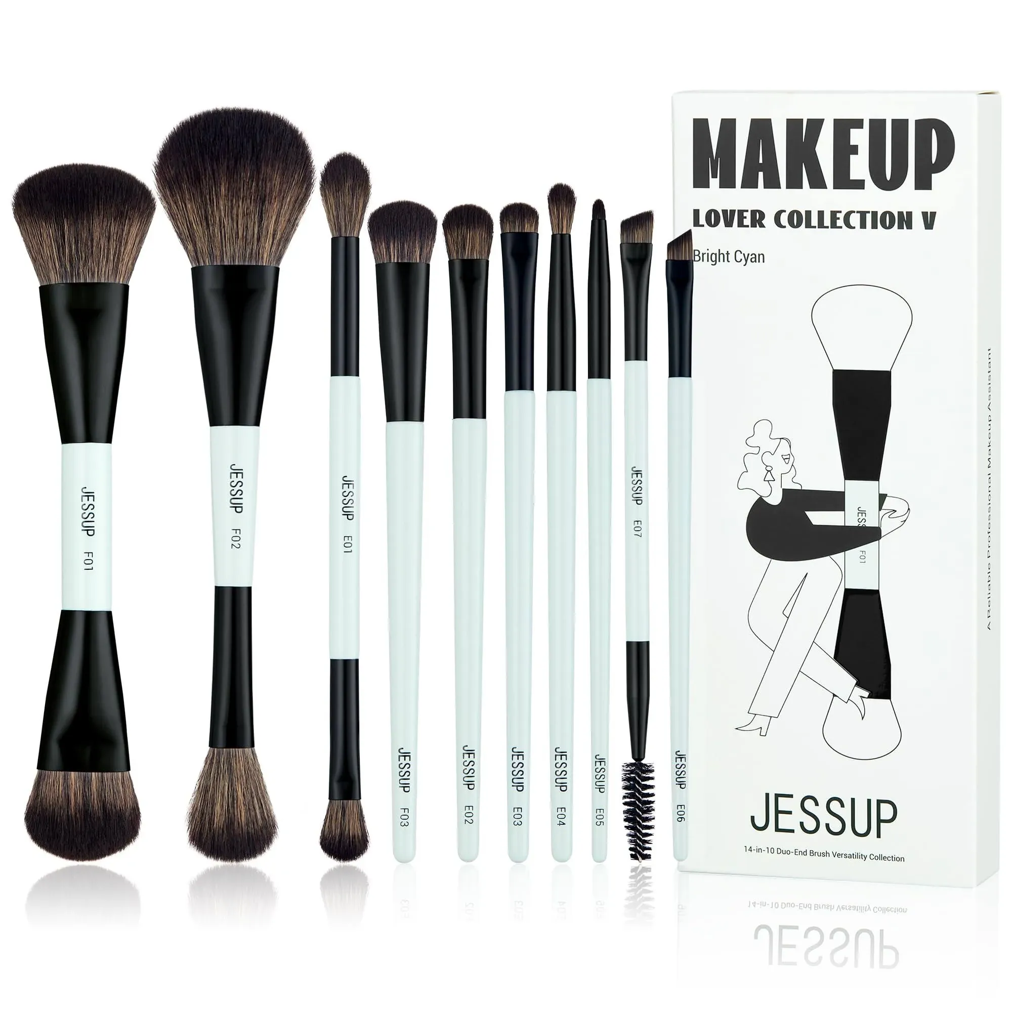 Jessup Face Makeup Brushes 3pcs Double Ended Makeup Brush Set for Foundation Contour Blush Highlight and Concealer Brush