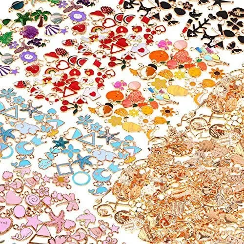 300Pcs Charms for Jewelry Making, Wholesale Bulk Assorted Gold-Plated Enamel Cha