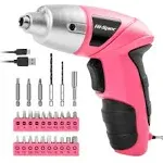 Hi-Spec 27pc 3.6V Pink USB Small Power Electric Screwdriver Set. Cordless & Rechargeable with Driver Bit Set