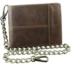 punkman2000 New Vintage Brown Leather Wallet With Chain Mens Bifold /Many Card Holder