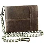 New Vintage Brown Leather Wallet With Chain Mens Bifold /Many Card Holder