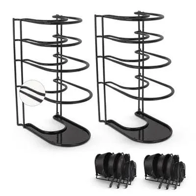 Pan Organizer - 2-PACK of Silicone-Coated Non-Slip 15" Heavy Duty Skillet Rack - Kitchen Counter/Cabinet Organization Storage - Holder for Cookie Sheet, Cutting Board, Cast Iron Cookware, Dish Stand