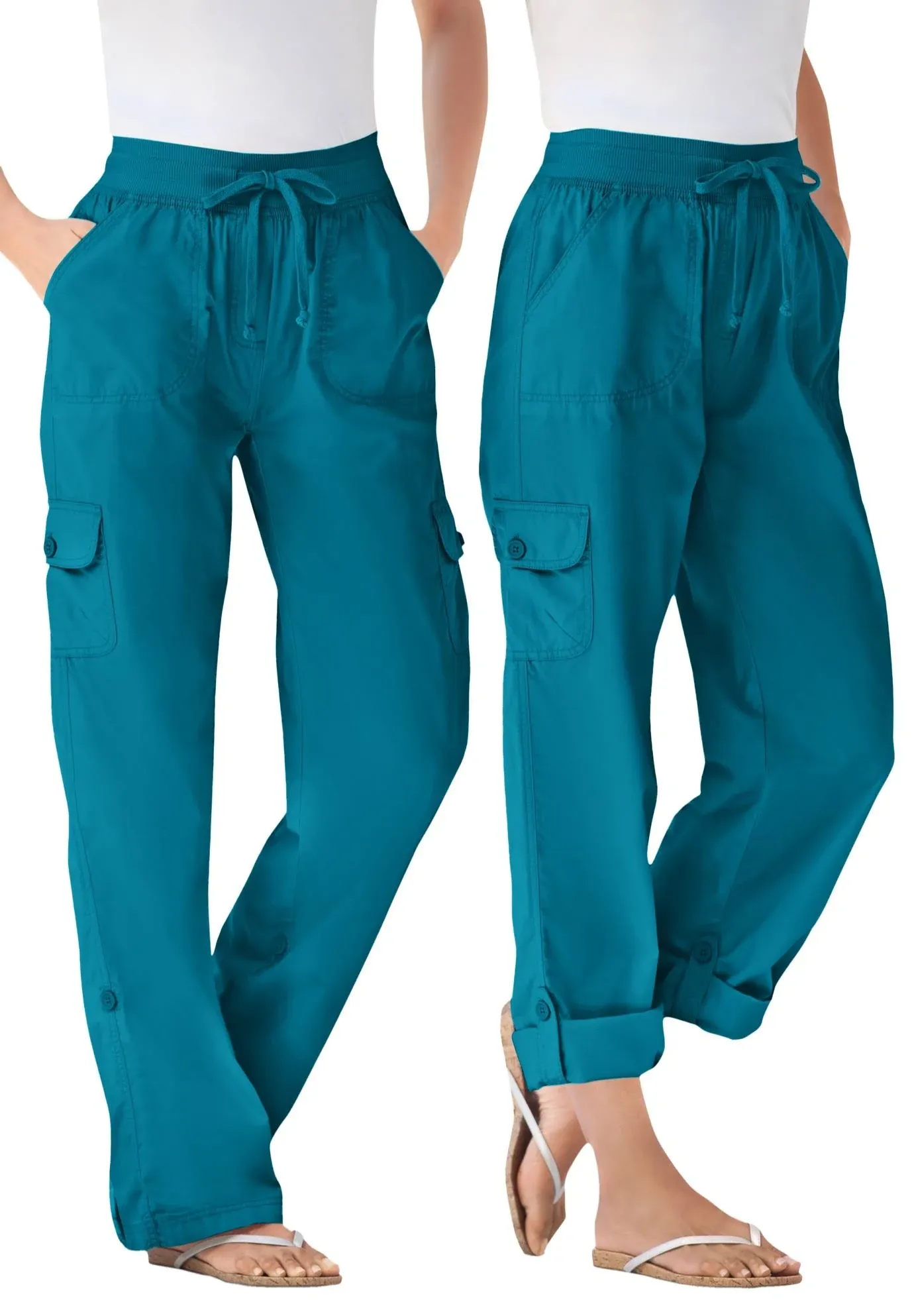 Woman Within Women's Plus Size Petite Convertible Length Cargo Pant - 14 WP, Deep Teal