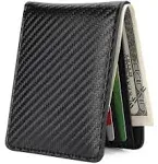 Mens Slim Front Pocket Wallet ID Window Card Case with RFID Blocking - Carbon Fiber Black