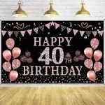 Trgowaul 40th Birthday Decorations Banner for Women Rose Gold 40 and Fabulous Decorations Backdrop Party Supplies Photography