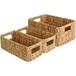 StorageWorks Water Hyacinth Storage Baskets, Square Wicker Baskets with Built-in Handles, Hand-Woven Baskets for Bedroom, Bathroom, Pantry, Shelves, Set of 3 (1PC Large, 2PCS Medium)