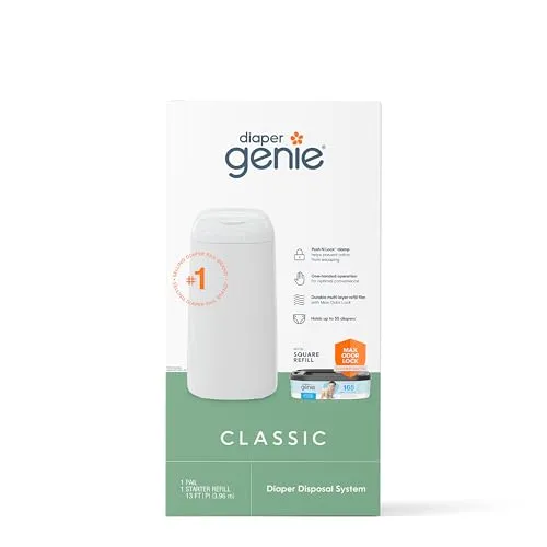 Diaper Genie Compact Pail, White, 1 Pail, 1 Square Refill - 165 Count, Infant