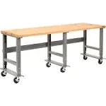 Global Industrial Extra Long Mobile Workbench 96 x 36" Adjustable Height Maple Square Edge