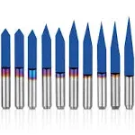 Genmitsu 10 Pcs 1/8" Shank V-Groove CNC Router Bits, 10/15 /20/25/30/40/45/60/90/90 Degree Set, Nano Blue Coat Conical V-Bit, Engraving Tool for CNC vs10a