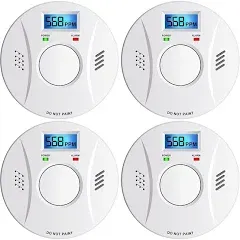 Linsoal Smoke Detector and Carbon Monoxide Detector Co2 Detector Battery Powered with Test/Reset Button 4 Pack