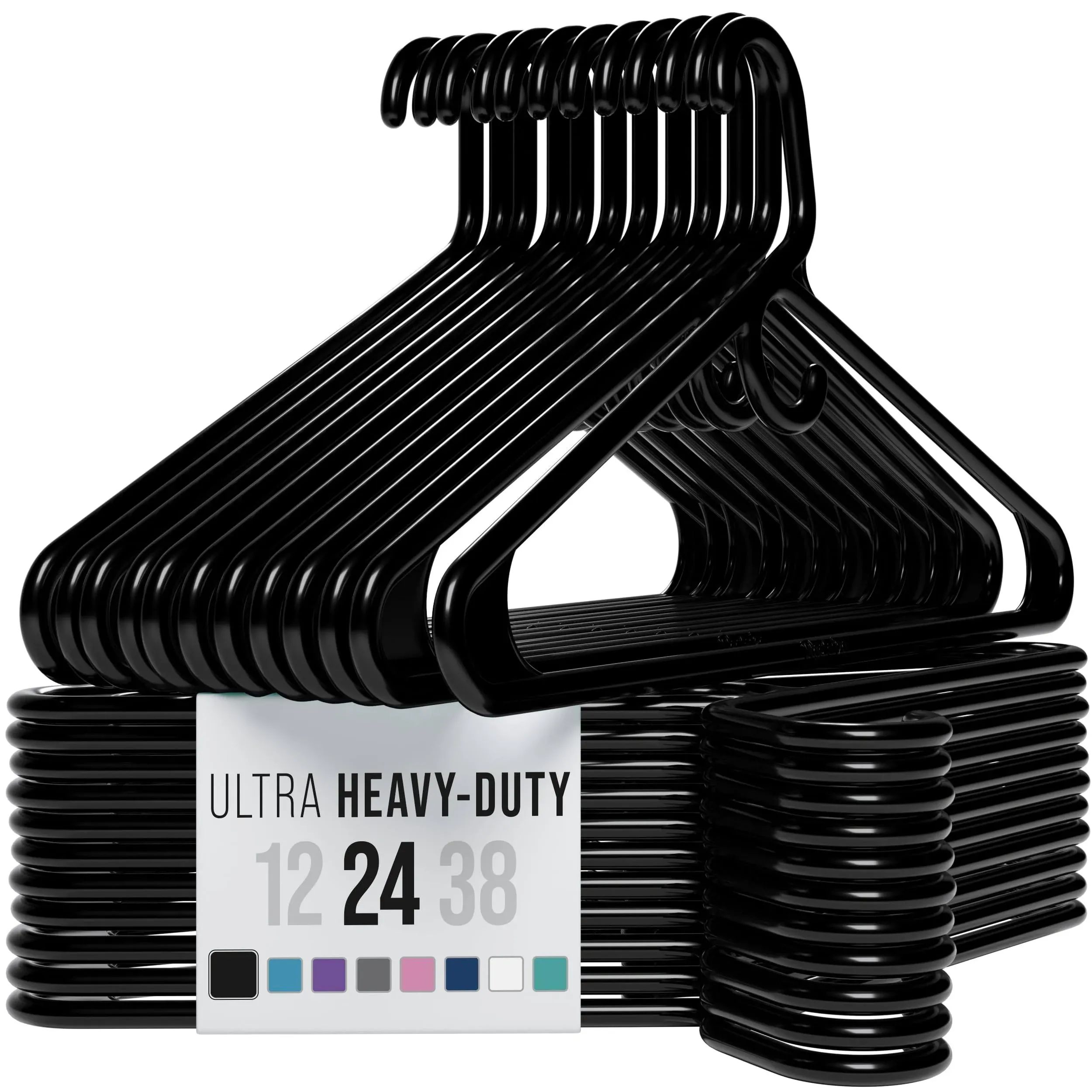 Neaterize Ultra Heavy Duty Plastic Clothes Hangers - Black - Durable Coat, Suit and Clothes Hanger. Perchas de Ropa (24 Pack - Black)