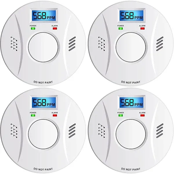 Linsoal Smoke Detector and Carbon Monoxide Detector Co2 Detector Battery Powered with Test/Reset Button 4 Pack