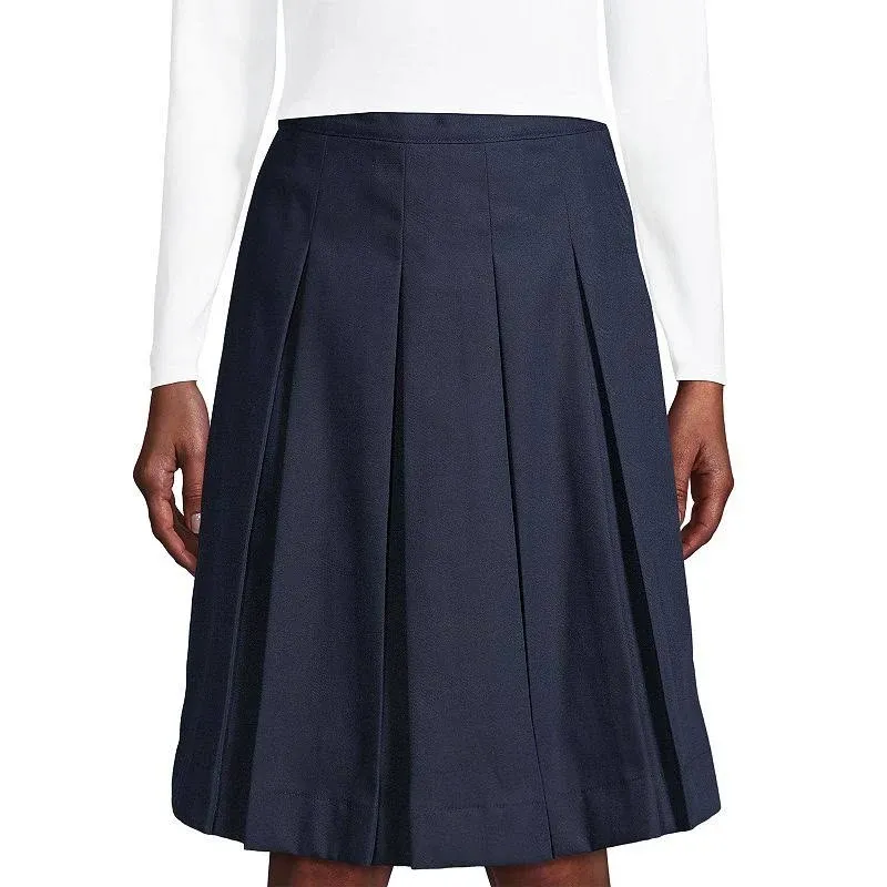 Lands' End School Uniform Women's Poly-Cotton Box Pleat Skirt Top of Knee - 2 - Classic Navy