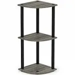 Furinno Turn-N-Tube 3-Tier Corner Display Rack Multipurpose Shelving Unit French Oak Grey/Black