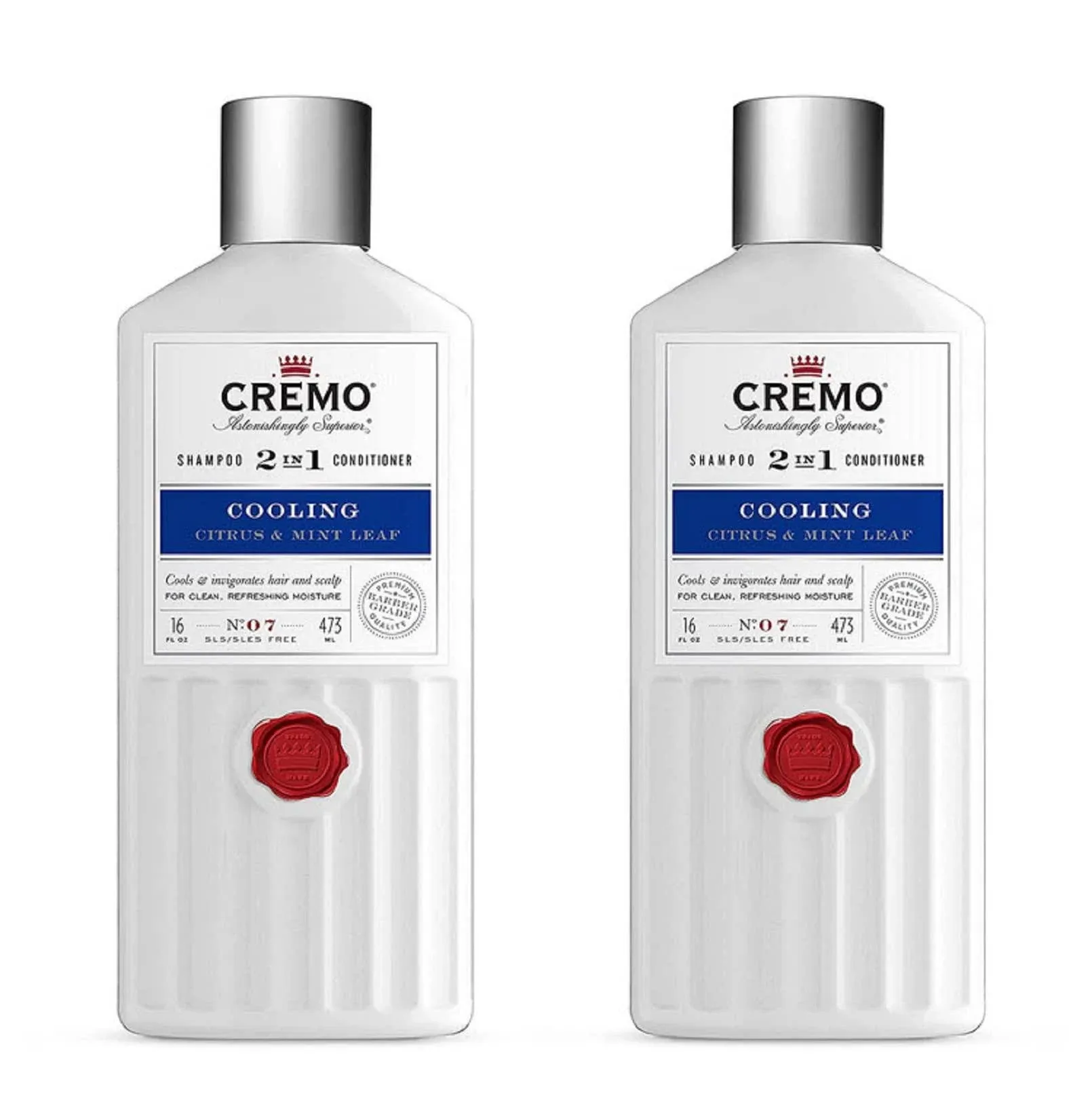 Cremo Barber Grade Cooling Citrus & Mint Leaf 2-in-1 Shampoo & Conditioner, 16 fl oz (2-Pack)