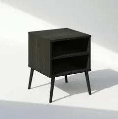 Furinno Claude Mid Century Style Nightstand with Wood Legs, 15.55 (D) x 15.55 (W) x 20.16 (H) inches, French Oak Grey