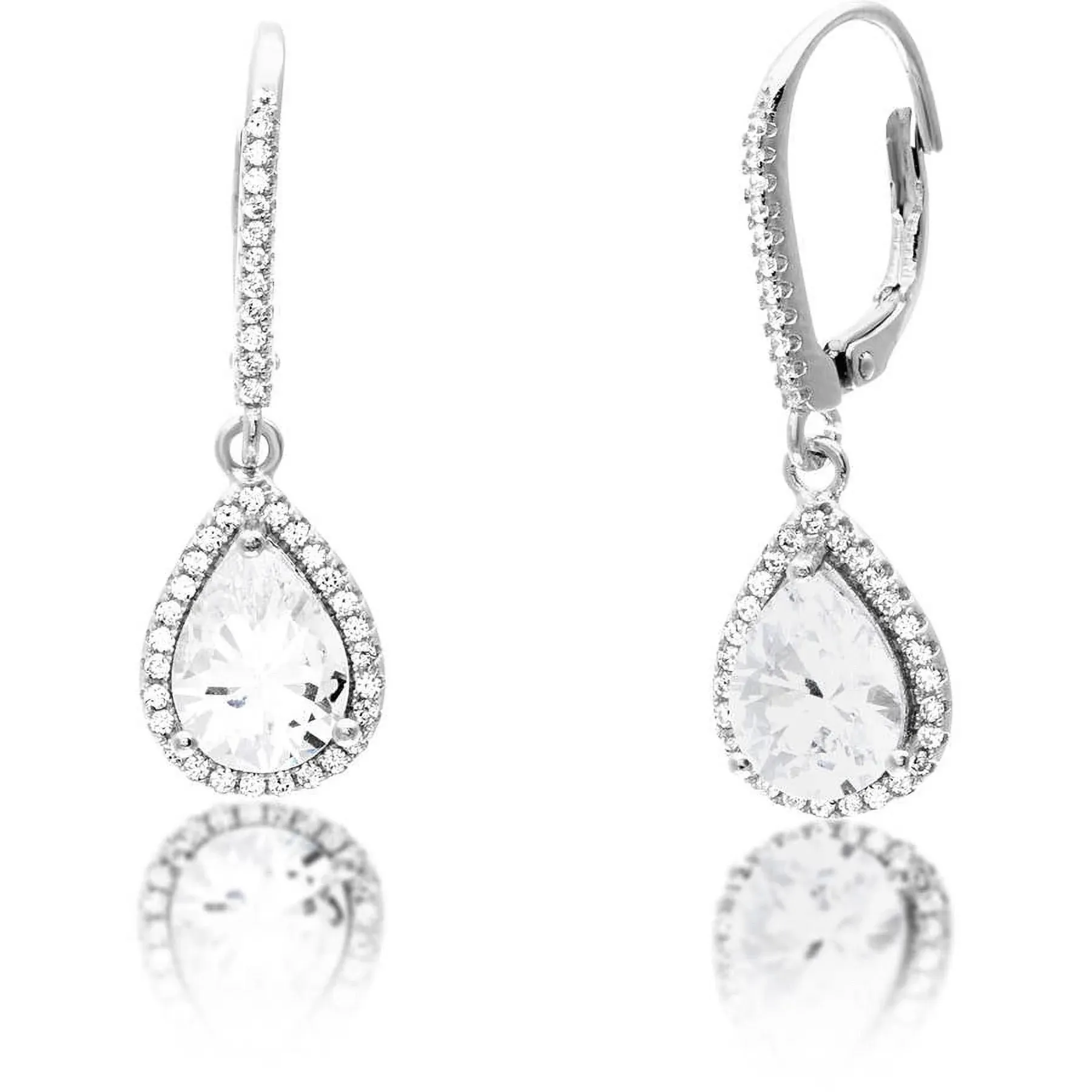 Lesa Michele 2 Cttw Cubic Zirconia Teardrop Dangle Earrings for Women Rhodium Plated 925 Sterling Silver