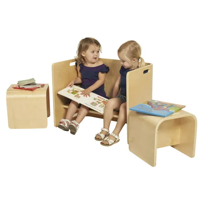 Natural Bentwood Multipurpose Kids Wooden Chair Set 3 Piece 