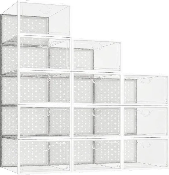 Pinkpum Shoe Storage Boxes Shoe Organizer for Closet Clear Plastic Stackable Shoe Box Bins Case Holder 12 Pack Clear