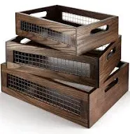 Wooden Nesting Countertop Baskets Set of 3 for Kitchen, Bathroom, 