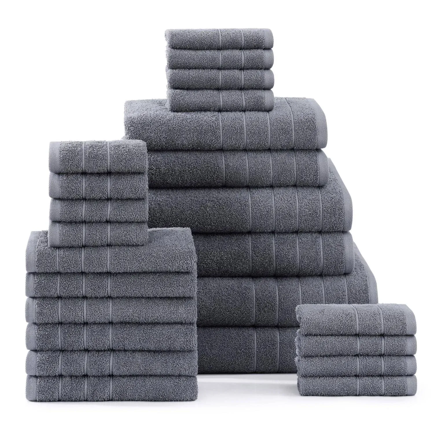 Casa Platino 24 Piece 100% Cotton Towels Set, 2 Bath Sheets, 2 Large Bath Towels(30"x 60"), 2 Gym Towels(24" x 48"), 6 Hand Towels, 8 Washcloths & 4