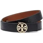 Tory Burch Miller 1-Inch Reversible Logo Belt in Black /Classic Cuoio /Gold 