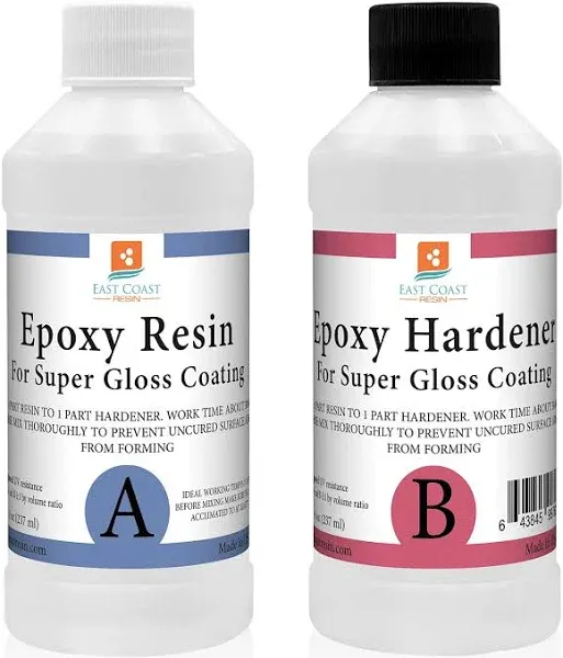 East Coast Resin Epoxy Resin Crystal Clear 16 oz Kit. for Super Gloss Coating and TABLETOPS