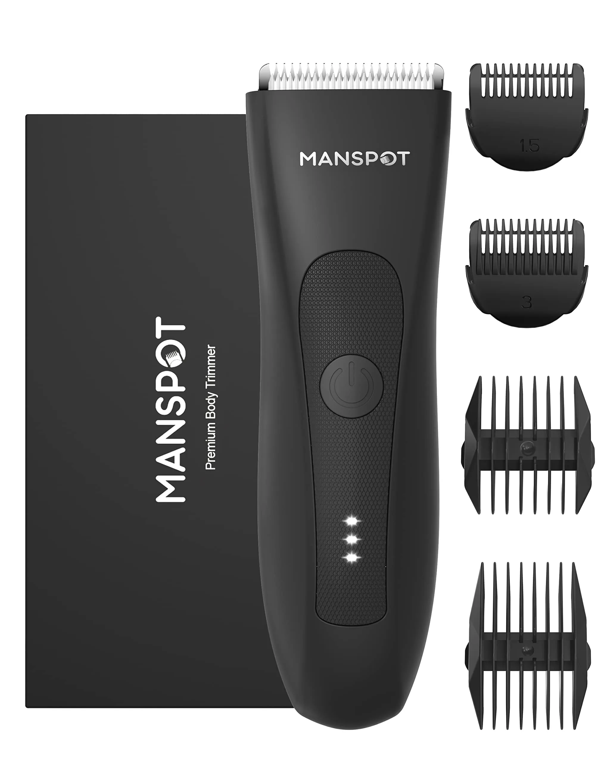 MANSPOT Manscape Groin & Body Hair Trimmer for Men, Electric Ball Trimmer Pubic Trimmer Shaver,Manscape Kit with 4 Guard,Replaceable Ceramic Blade Heads,Waterproof Wet/Dry Shaver,90 Minutes Shaving