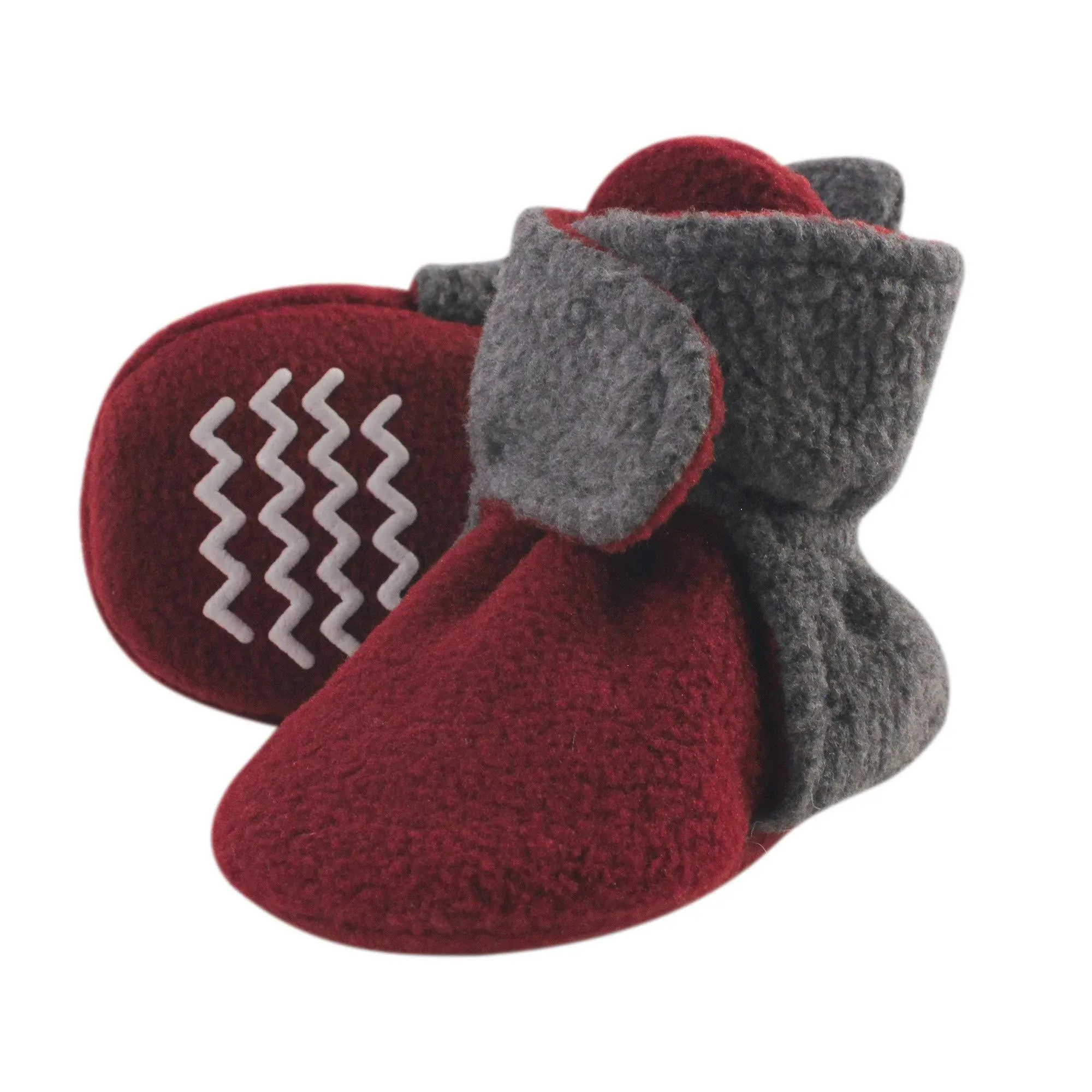 Hudson Baby Cozy Fleece Booties Heather Charcoal Burgundy / 0-6 Months