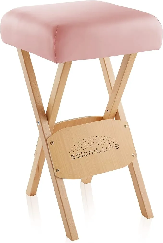 Saloniture Wood Folding Massage Stool with Carrying Case, Pink