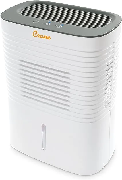 Crane Dehumidifier, Compact Portable Design, Effective Moisture Removal up to 300 Sq. Feet, 0.5 Gallon – 2 Liter Water Tank, White