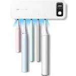 Toothbrush Sanitizer,5 Slots Fan Drying Function and Drill-Free Toothbrush Sanitizer and Holder, Rechargeable UV Toothbrush Sterilizer Bathroom Toothbrush Holder Wall Mounted for Family Use,GTICPHYJ