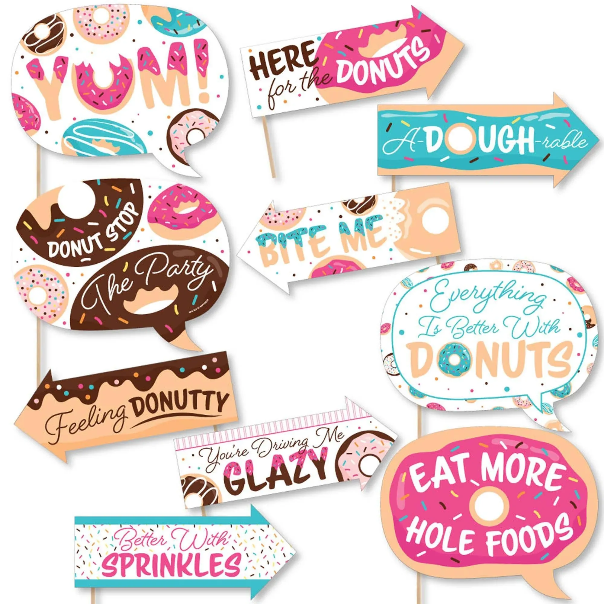 Funny Donut Worry, Let's Party - Doughnut Party Photo Booth Props Kit - 10 Piece