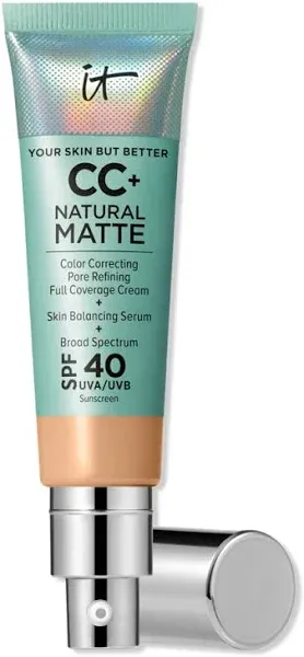 IT Cosmetics CC+ Cream Natural Matte Foundation with SPF 40 - Shine-Reducing & Long-Wear Full Coverage Foundation For Oily Skin - With Hyaluronic Acid - Fragrance Free & Non-Comedogenic - 1.08 fl oz