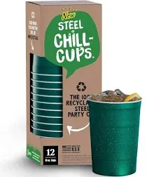 Steel Chill Cups 16 oz. Party Cups, Perfect for Cold Drinks - Sturdy & Durable, Disposable & 100% Recyclable - Made in USA - Green (12 Pack)