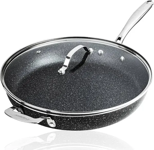 Granitestone 14" Nonstick Family Fry Pan with Helper Handle and Glass 