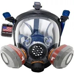 PD-101 Full-Face Industrial Air Purifying Respirator (APR) with A1 Organic Vapor (OV) with P2 Particulate Filter Canister